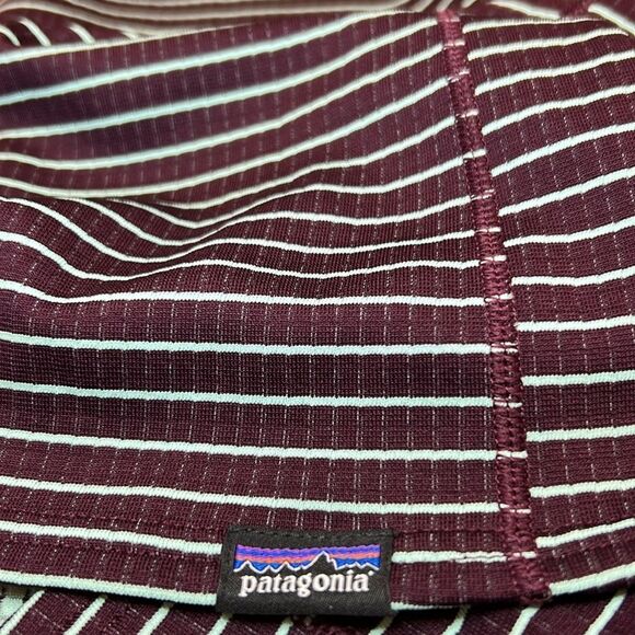 Patagonia burgundy striped long sleeve Polartec Midweight  tee Size XL EUC - Picture 8 of 11